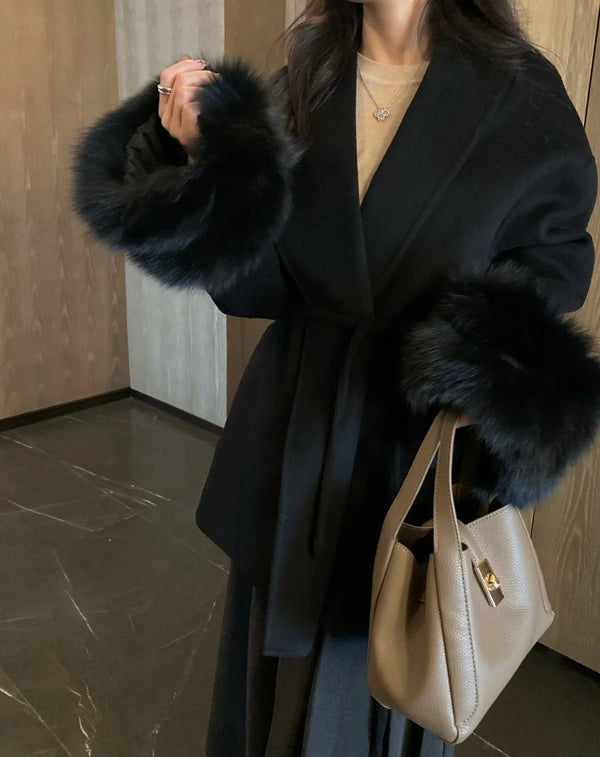 MAX MARA 25S CASHMERE COAT WITH FOX FUR TRIM 203