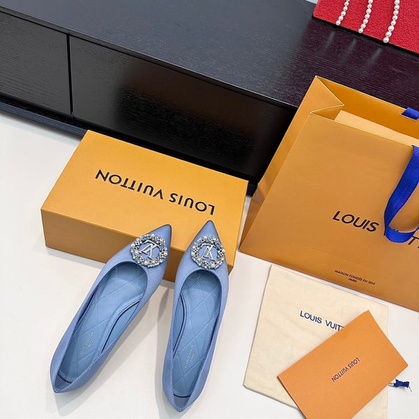 LV 26s Pointed-Toe Ballet Flat Light Blue Premium Satin 622432