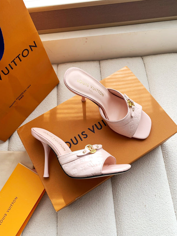 LV 26s High Heels 95 Slippers Light Pink Sheepskin 614987