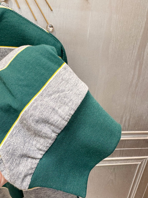Miumiu 2026 Striped Long-sleeved T-shirt Green mix Gray Cotton
