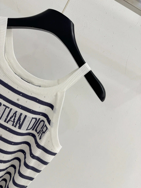 CD 2026 Striped Rhinestone Letter Knit Camisole Wool 455360