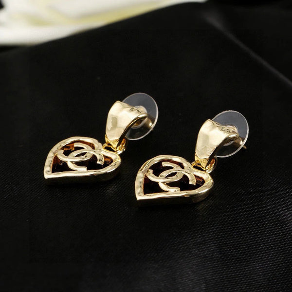 CC Heart Shaped Gold Double C Earrings