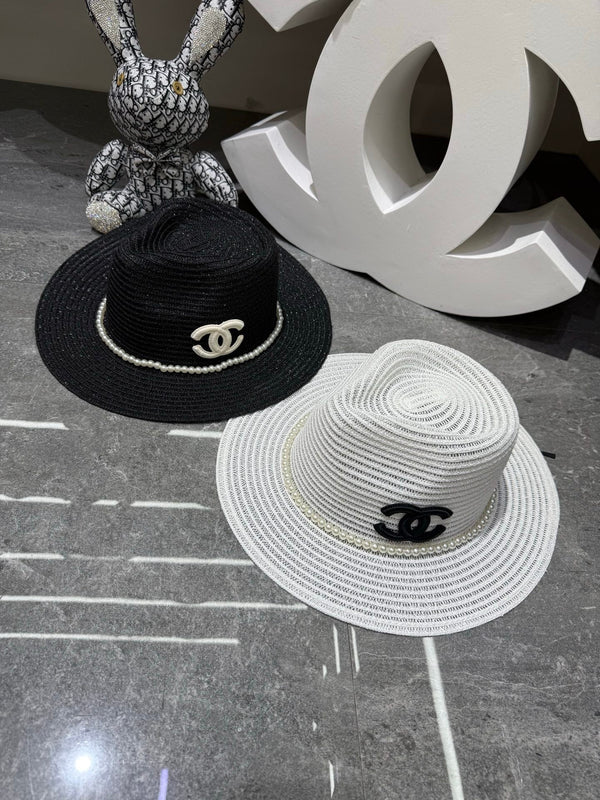 CC Straw Hat With Pearl and Logo 280796
