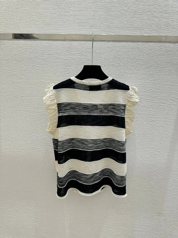 CC 2026 Striped Simple V-Neck Knitted Vest Cardigan Tencel 516056