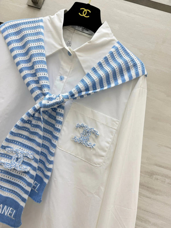 CC 2026 White Shirt and Blue Striped Shawl Set 391161