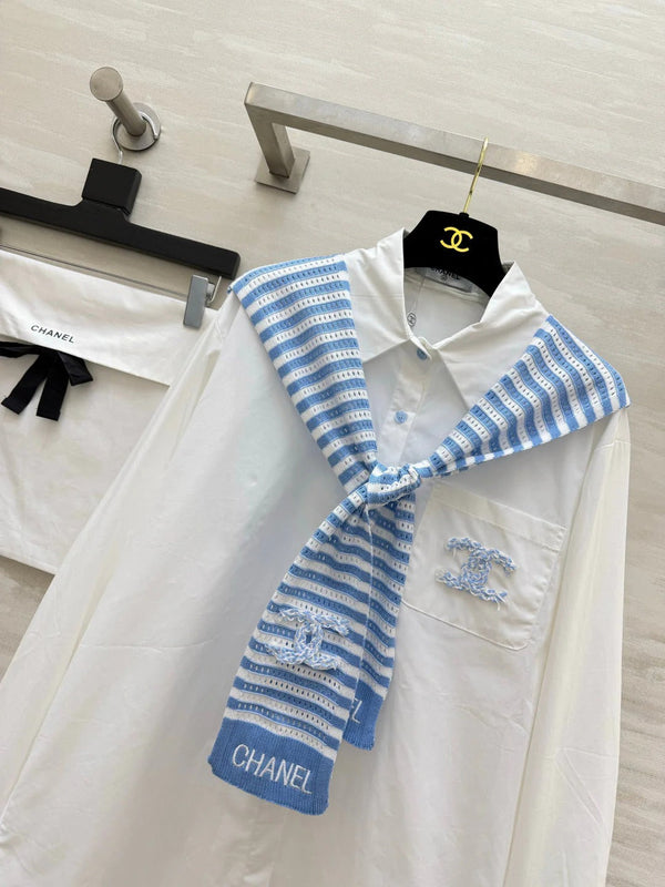 CC 2026 White Shirt and Blue Striped Shawl Set 391161