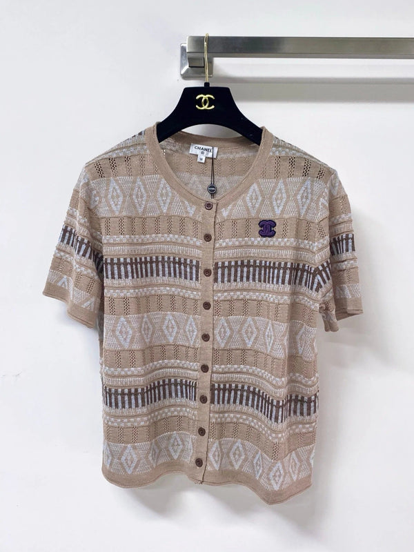 CC 2026 Short Sleeve Button Down Cardigan Flax Lelin 435143