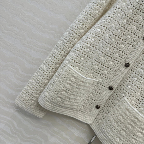 LP AROLA CROCHETED CARDIGAN IN WHITE WOOL