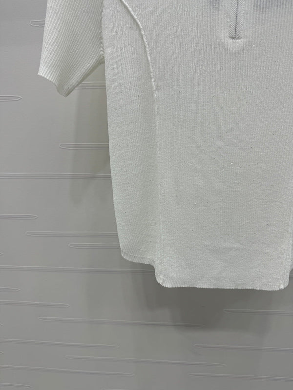 PRADA MOCK NECK SHORT-SLEEVE KNIT TOP WHITE 274815