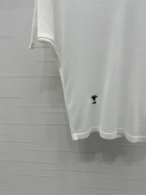 DIOR V-NECK KNITTED SHORT-SLEEVE T-SHIRT WHITE 274934