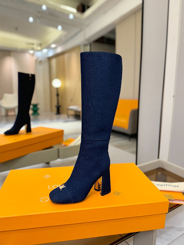 LV High Boots 85 Dark Blue Denim 573733