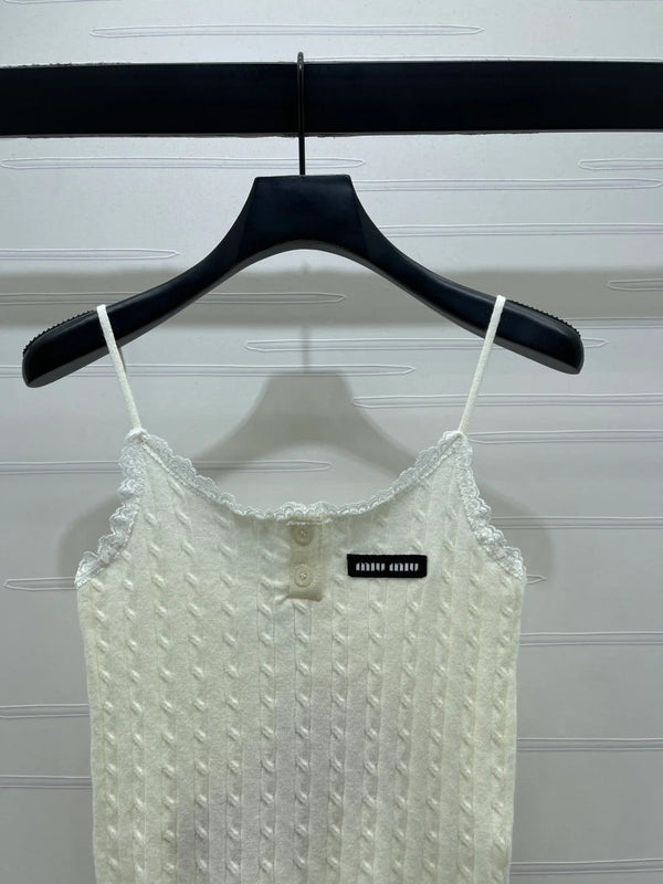 Miumiu 2026 Lace-Trimmed Knit Camisole Wool