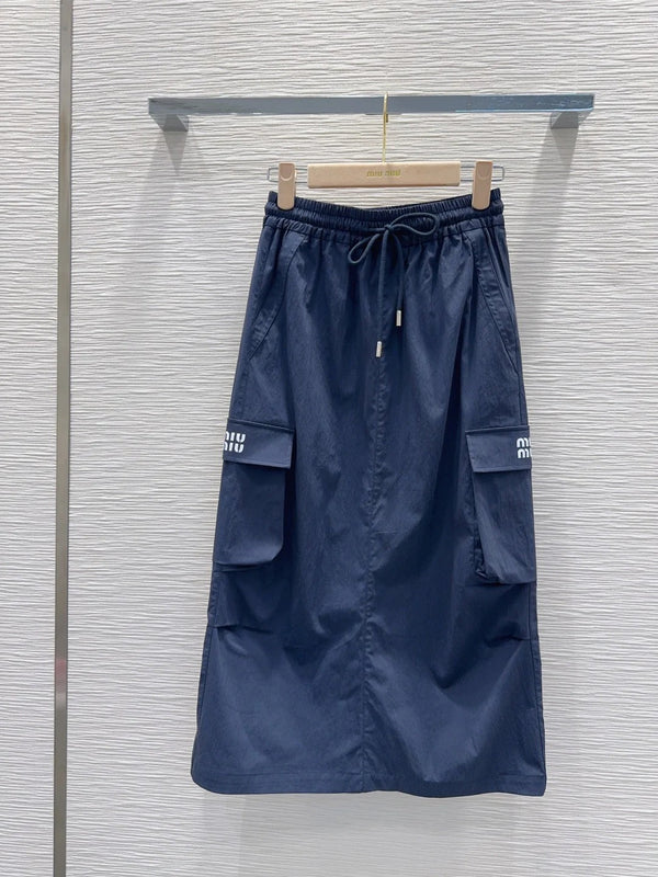 Miu Miu 2026 Long Skirt Khaki and Navy Blue Cotton Nylon
