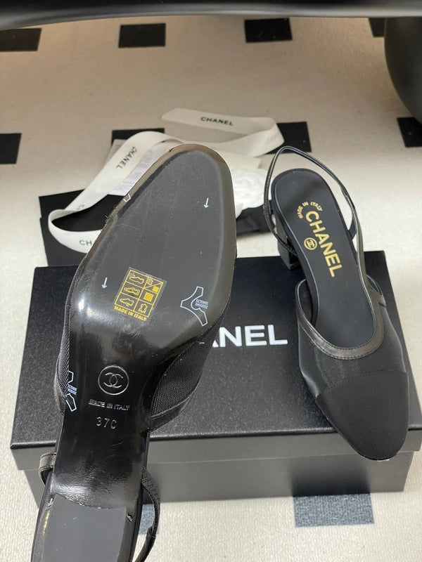CC 26s Slingback 65 Black Mesh Fabric Sheepskin 649446