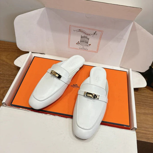 HM 26ss Mule Full White Calfskin Gold Buckle 638468