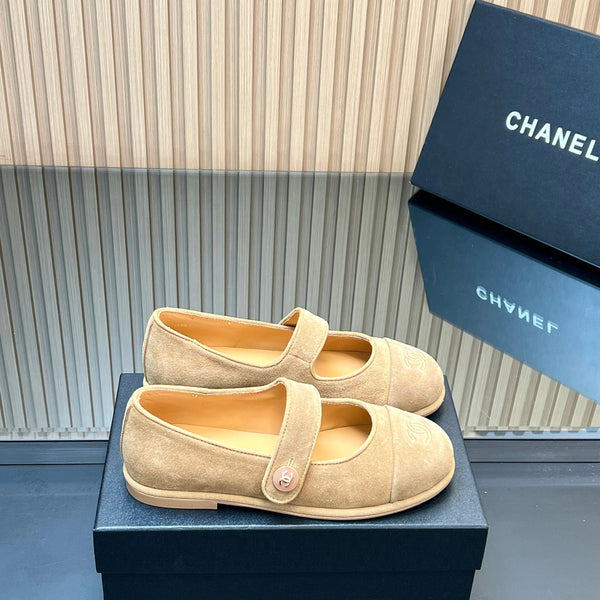 CHANEL 25S DOUBLE-STRAP MARY JANE SHOES IN LIGHT BROWN SUEDE