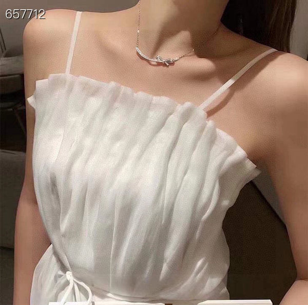 RUBAN BOW IN 18K WHITE GOLD PLATING DIAMOND NECKLACE