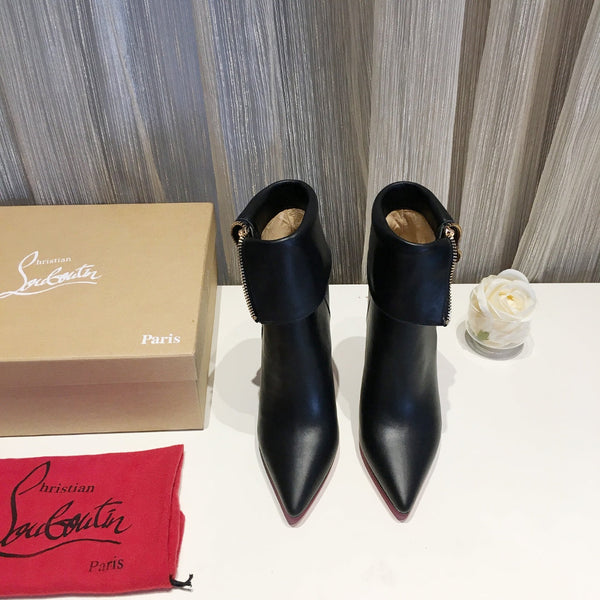 CL Women Zipper Ankle Boots 100mm Calfskin Black