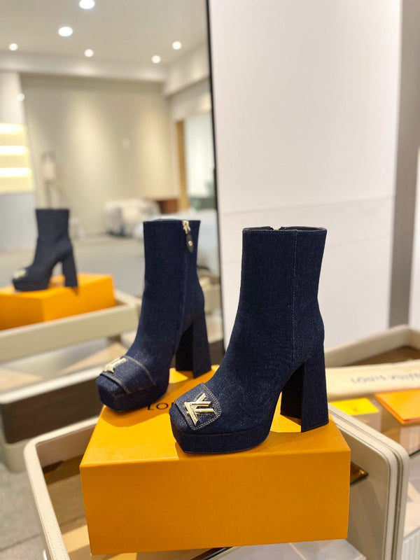 LV 26 AW L's Boutique Ankle Boots 12cm Dark Blue Denim 574355