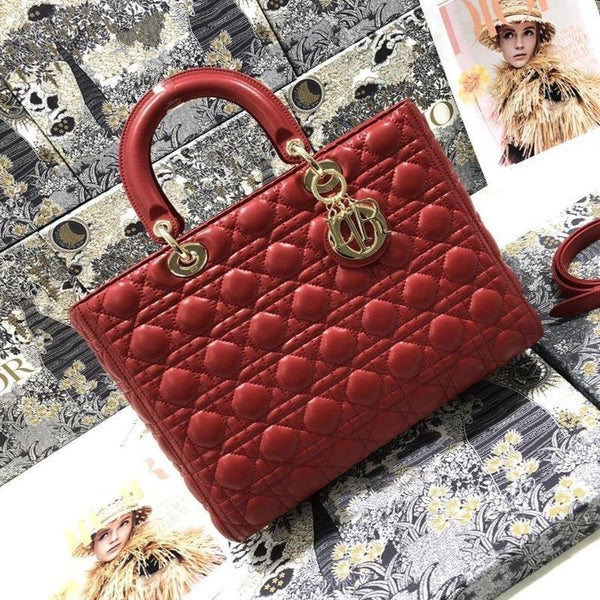 LARGE LADY BAG 32CM RED CANNAGE LAMBSKIN