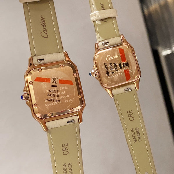 PANTHERE DE CARTIE DIAMOND BEZEL ROSE GOLD BEIGE LEATHER