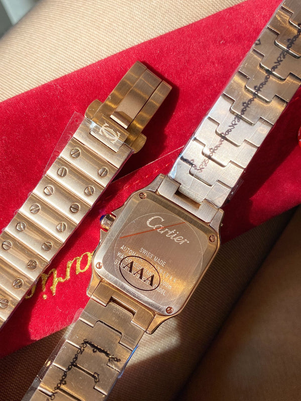 SANTOS DE CARTIE 27MM QUARTZ ROSE GOLD DIAMOND BEZEL