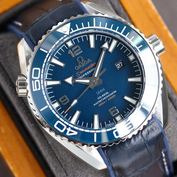 SEAMASTER PROFESSIONAL PLANET OCEAN 600M BLUE CERAMIC BLACK LEATHER