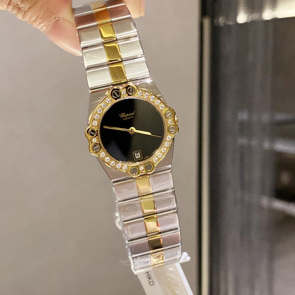 ST MORITZ 28MM QUARTZ GOLD STEEL DIAMOND BEZEL