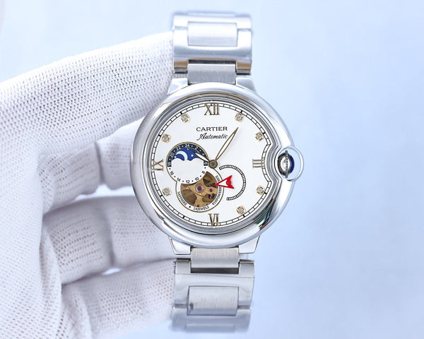BALLON BLEU 36MM OPEN HEART PINK DIAMOND NUMERALS STEEL STRAP