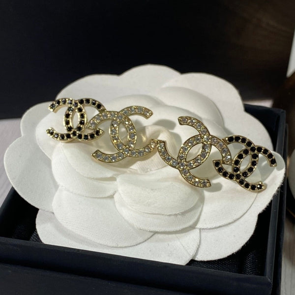 DOUBLE STUD DOUBLE C DIAMOND GOLD EARRINGS