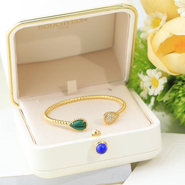 BOHEME MALACHITE DIAMOND GOLD OPEN BRACELET