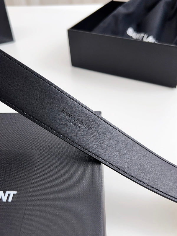 YSL Belt 30mm Black Calfskin Gold Hardware