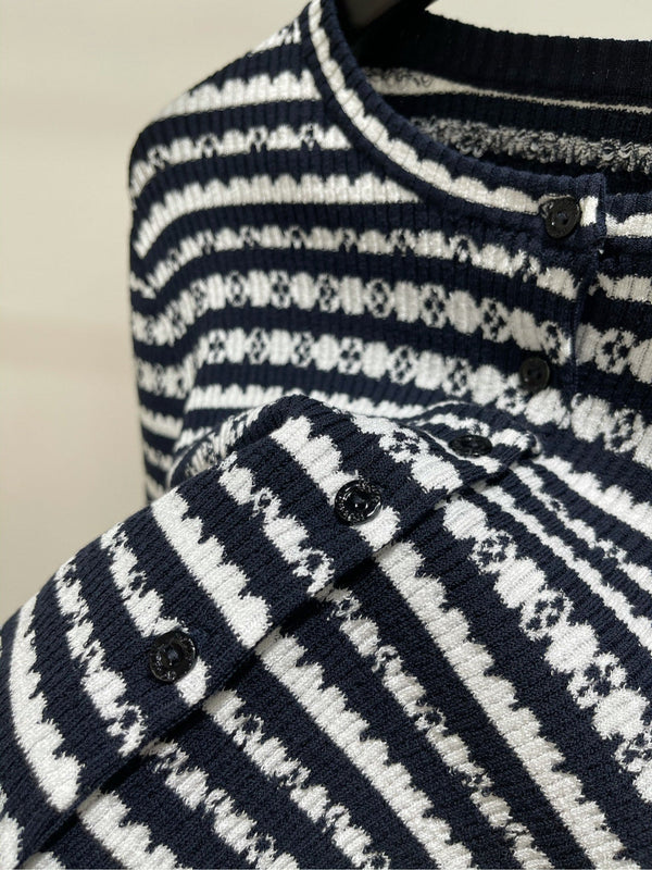 LV Four-Leaf Clover Short Cardigan Black and White Stripes Wool 285507
