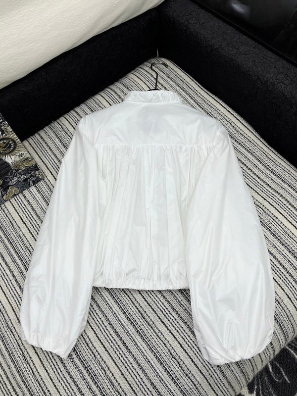 Moncle 25 Stand-Up Collar Double Zip Jacket White Cotton amd Polyester  267977