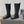 CC 25S Round Toe Mid-Heel Zippered High Boots in Black Glossy Cowhide and Embroidered Latticework 442492