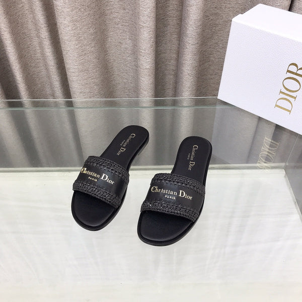 CD D-Lane Flat Colorblock Espadrilles Black Raffia and Calfskin