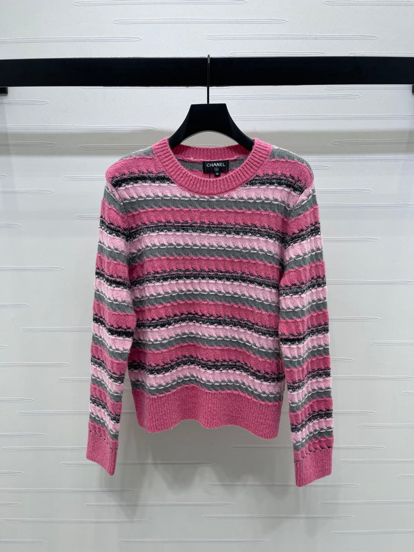 CC 25 Striped Knitted Long-Sleeved Sweater Pink Cashmere