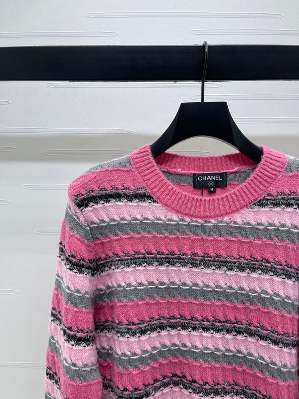CC 25 Striped Knitted Long-Sleeved Sweater Pink Cashmere
