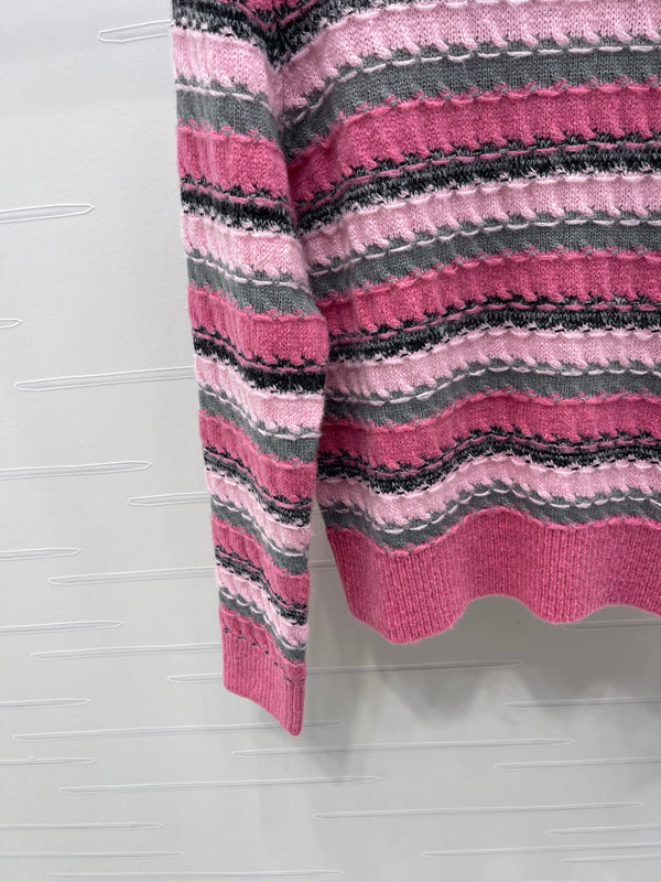 CC 25 Striped Knitted Long-Sleeved Sweater Pink Cashmere