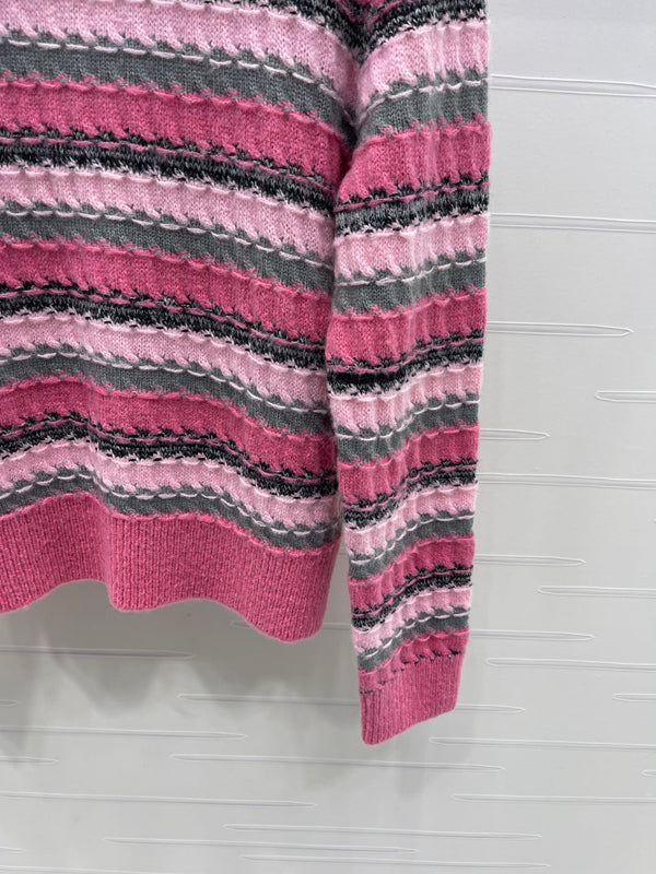 CC 25 Striped Knitted Long-Sleeved Sweater Pink Cashmere