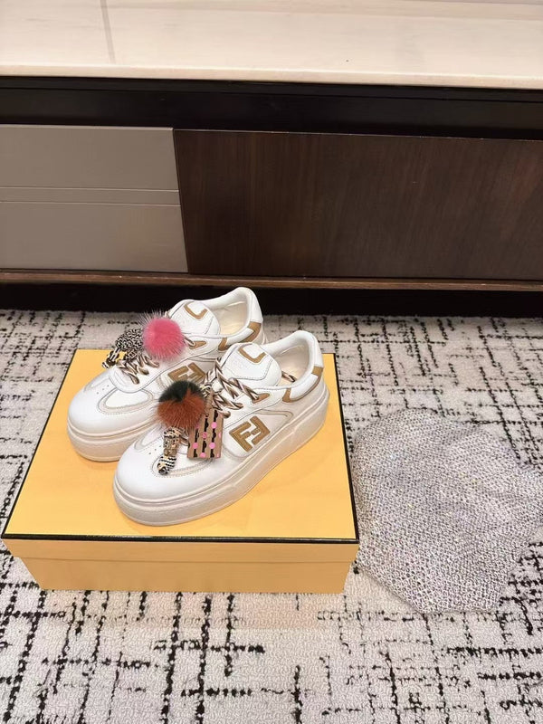 Fendi 25ss Thick-Sole Match Sneakers White Cowhide 470468