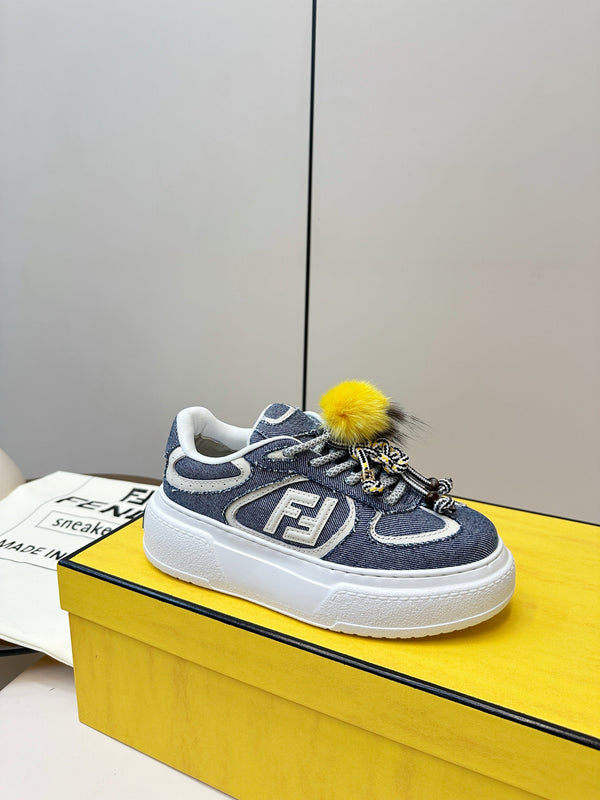 Fendi 25 Match Platform Sneakers Blue Denim Cowhide 469483