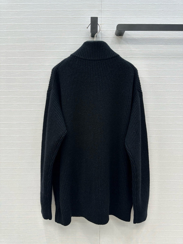 HM 25S Zipped Jacket H Leather Pockets in Black Cashmere 305011