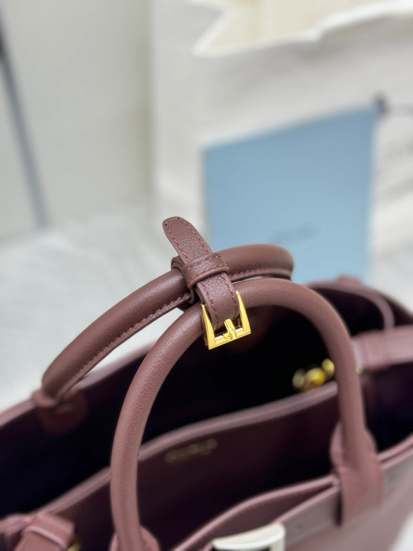 Pra Double Shopping Bag 32cm Brown Date Cowhide 267276