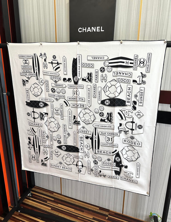 CC Square 90cm White Silk Scarf 828802