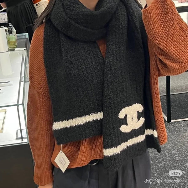 CC Knitted Long Scarf 170cm Black Cashmere 828767