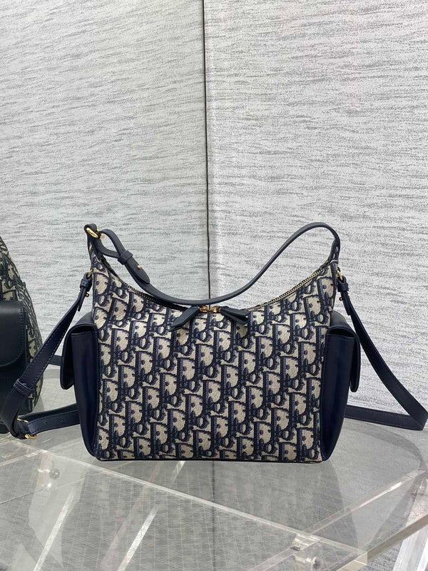 CD D-Dream Two Side Pockets 24cm Blue Canvas and Cowhide