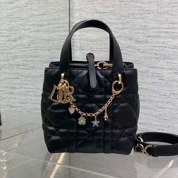 CD Toujours Vertical Small Built-In Lucky Charm Chain 18cm Black Lambskin