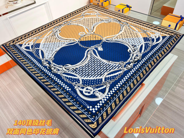 LV OCEAN BANDANA 140 Double-Sided Silk and Wool Scarf 839796
