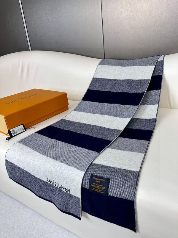 LV 180cm Knitted Cashmere Classic Striped Weave Scarf 839489